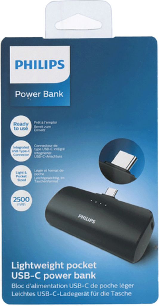 Philips Powerbank DLP2510C/03 - Kabellose Power Bank - 2500mAh - USB-C-Anschluss - Kompakte Größe