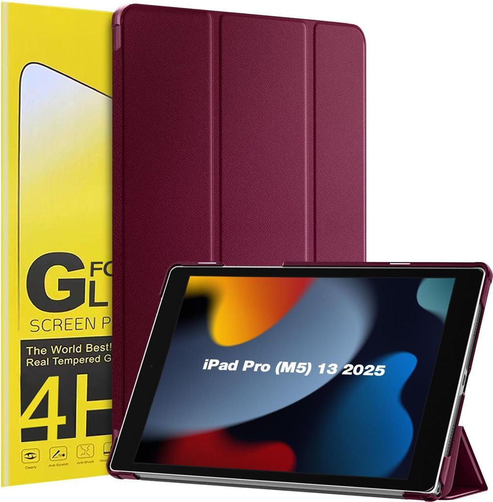Schutzhülle + 2x 4H Displayfolie für Apple iPad Pro 8. Gen (M5) 2025 13 Zoll Cover Case Schutz Tablet Farbe: Weinrot