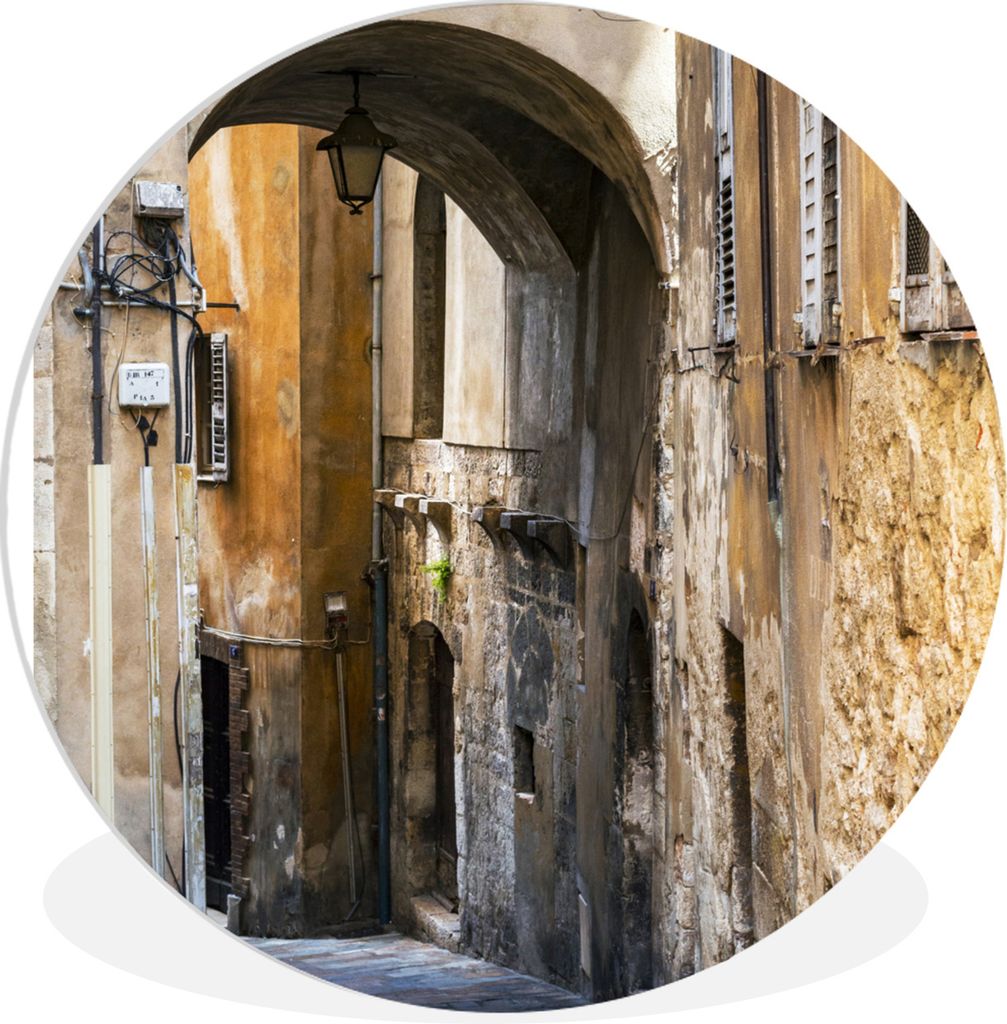 MuchoWow Rundes Wandbild - Runde Bilder Steinbogen in einer Gasse an einem sonnigen Tag Ø 60 cm Kreis Wanddekoration Kunststoff - Wandkreis - Wa...