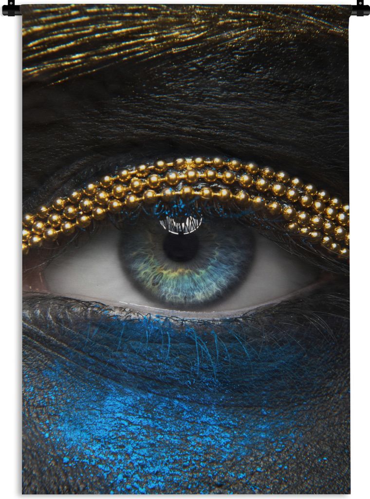 MuchoWow Wandteppich Wandbehang Frau - Augen - Make-up - Luxus - Gold 60x90 cm Tapisserie Dekoration Wandtuch - Foto-Teppich - Abwaschbar