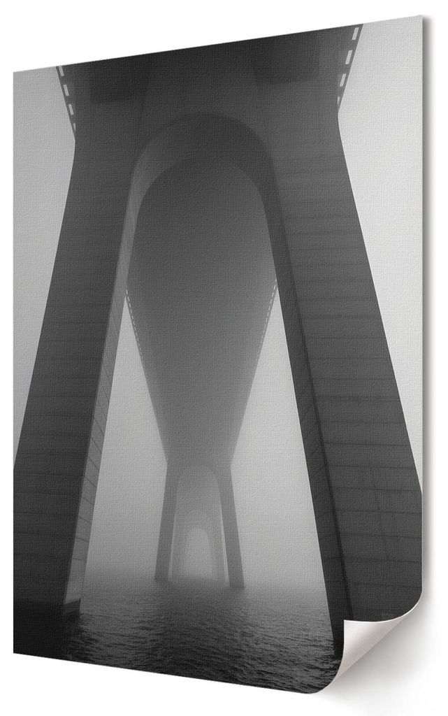Brücke im Nebel- Kunstdruck A2 (42x59 cm) - Industriell, Modern- Wandbild für Wohnzimmer Schlafzimmer & Flur, Modernes Poster Wanddeko, Ungerahmt