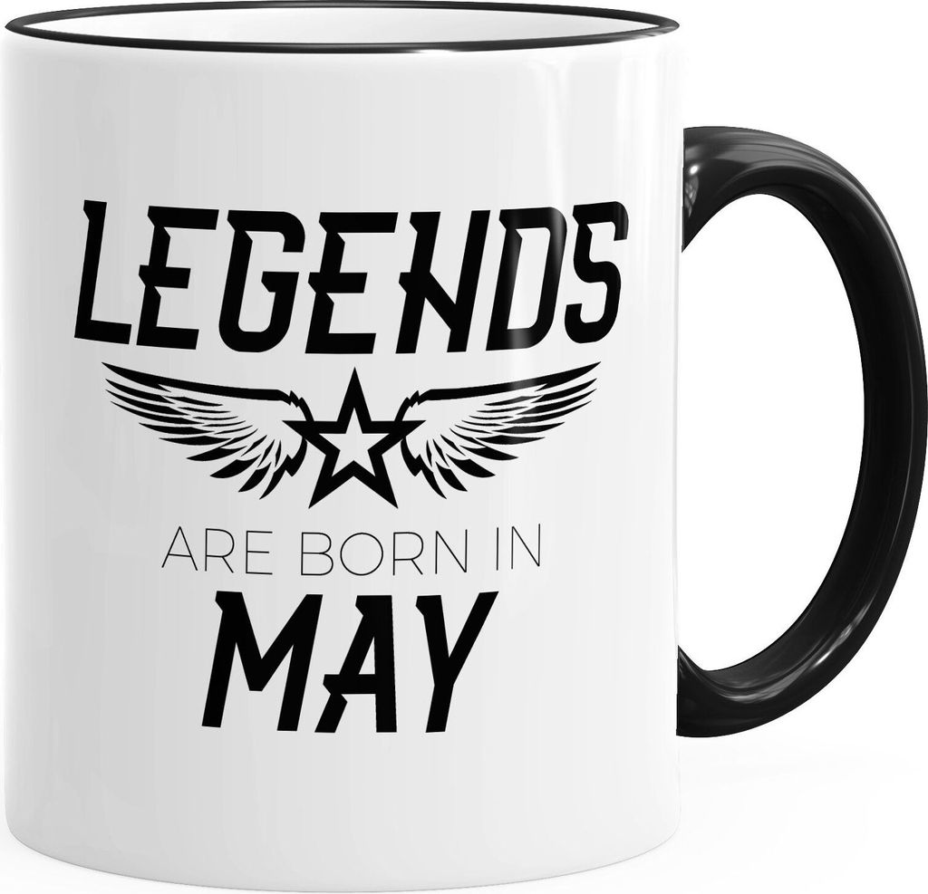Geburtstags-Tasse Legends are born in May Kaffeetasse Teetasse Keramiktasse MoonWorks Mai Rim-Schwarz unisize
