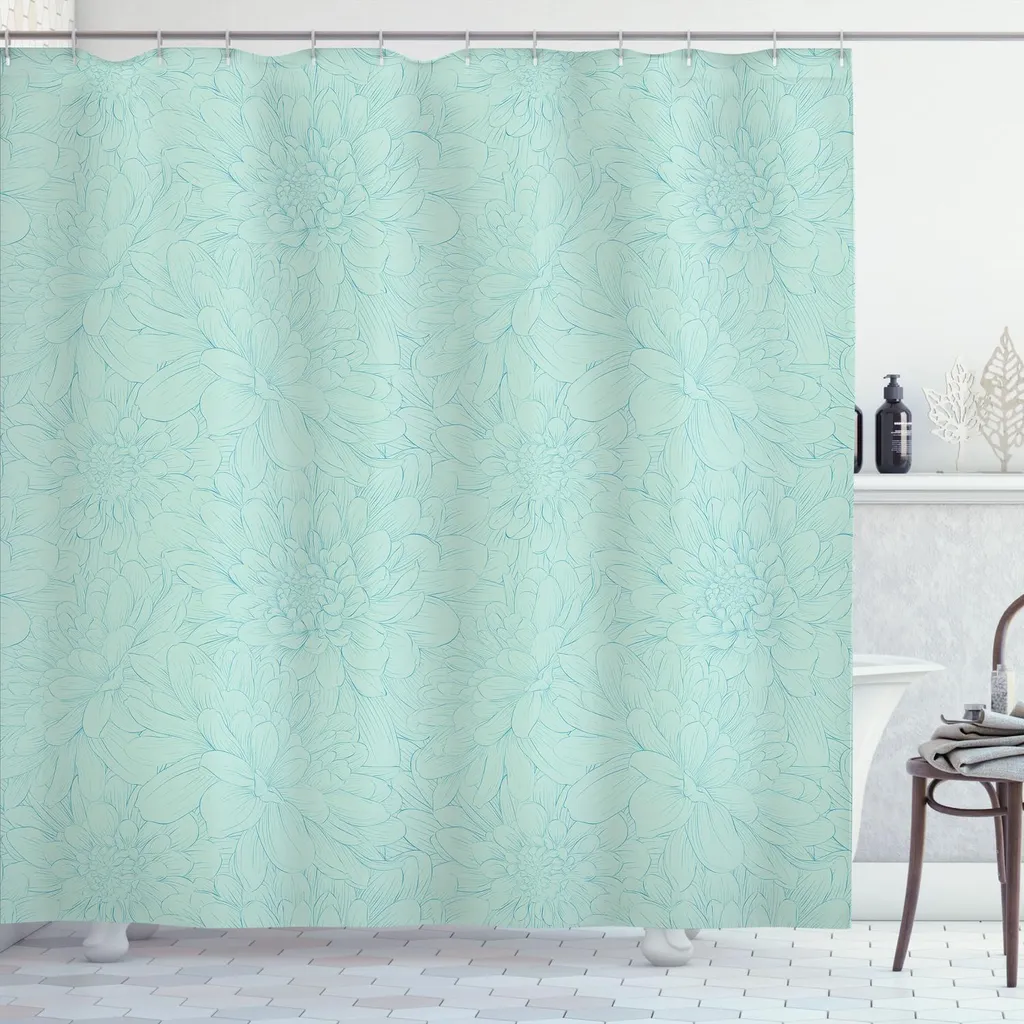 Tenda da Doccia Antimuffa ABAKUHAUS Turchese Fiori Dalia 175x180