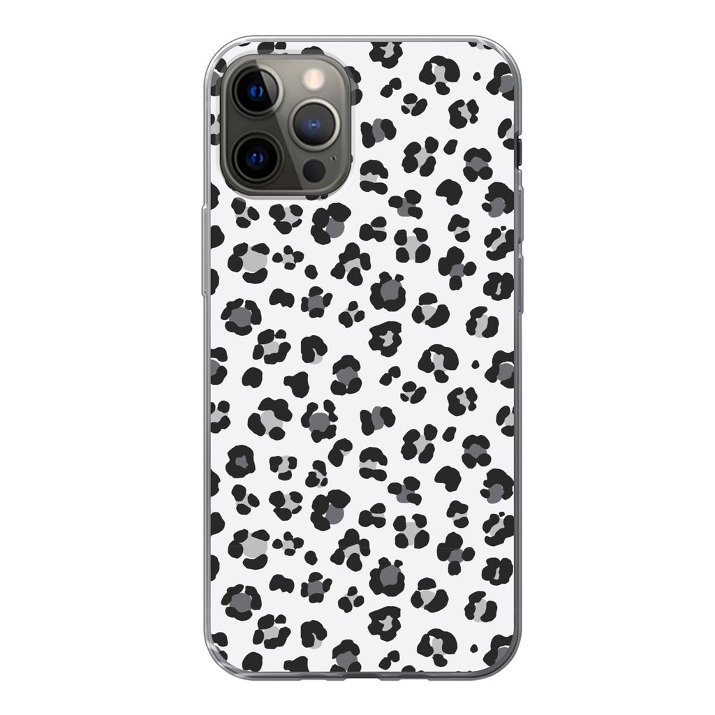 MuchoWow Handyhülle Schutzhülle Hülle für iPhone 12 Pro Panther Druck - Grau - Abstrakt Silikon Softcase Handy Hülle - Abdeckung