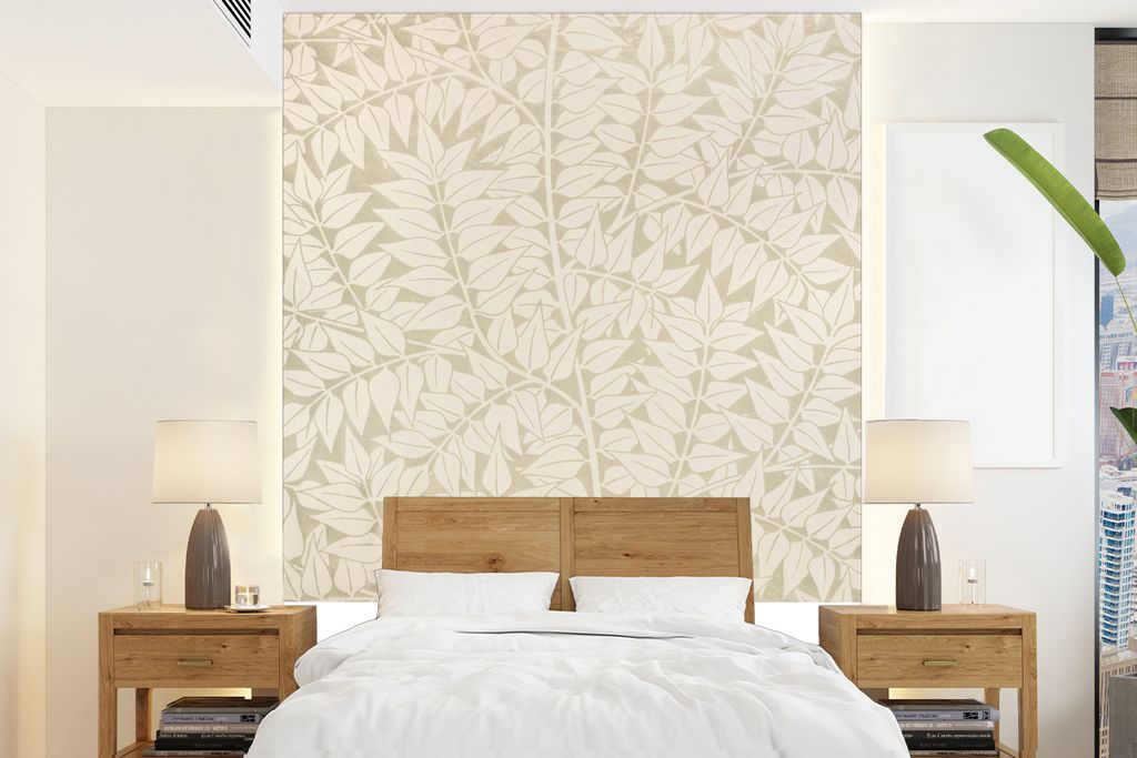 MuchoWow Fototapete für Wohnzimmer oder Schlafzimmer Wandtapete Vinyl Motivtapete Blätter - Muster - William Morris - Pflanzen - Kunst - 160x22...