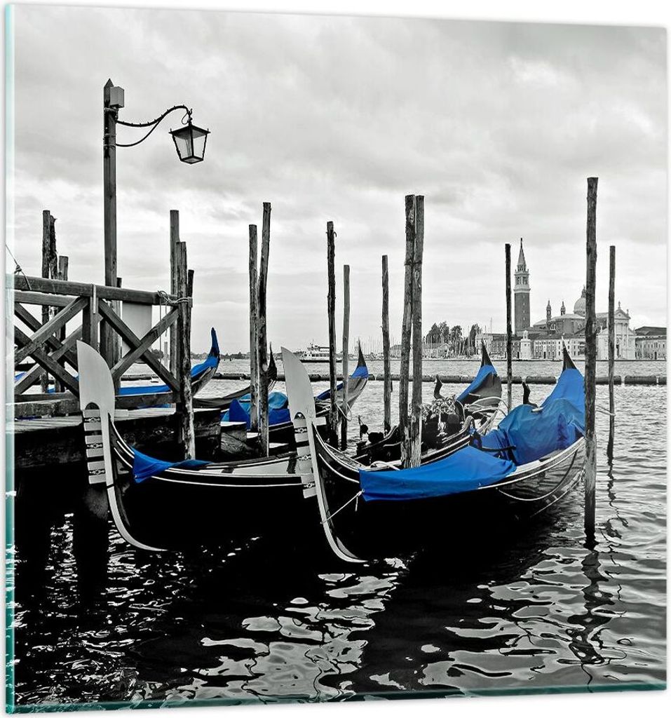 Bilder auf glas - Venedig Gondel Leuchtturm - 40x40cm - Glasbilder - Wandbilder - Kunstdruck - zum Aufhängen bereit - Wanddekoration aus Glas - Gl...