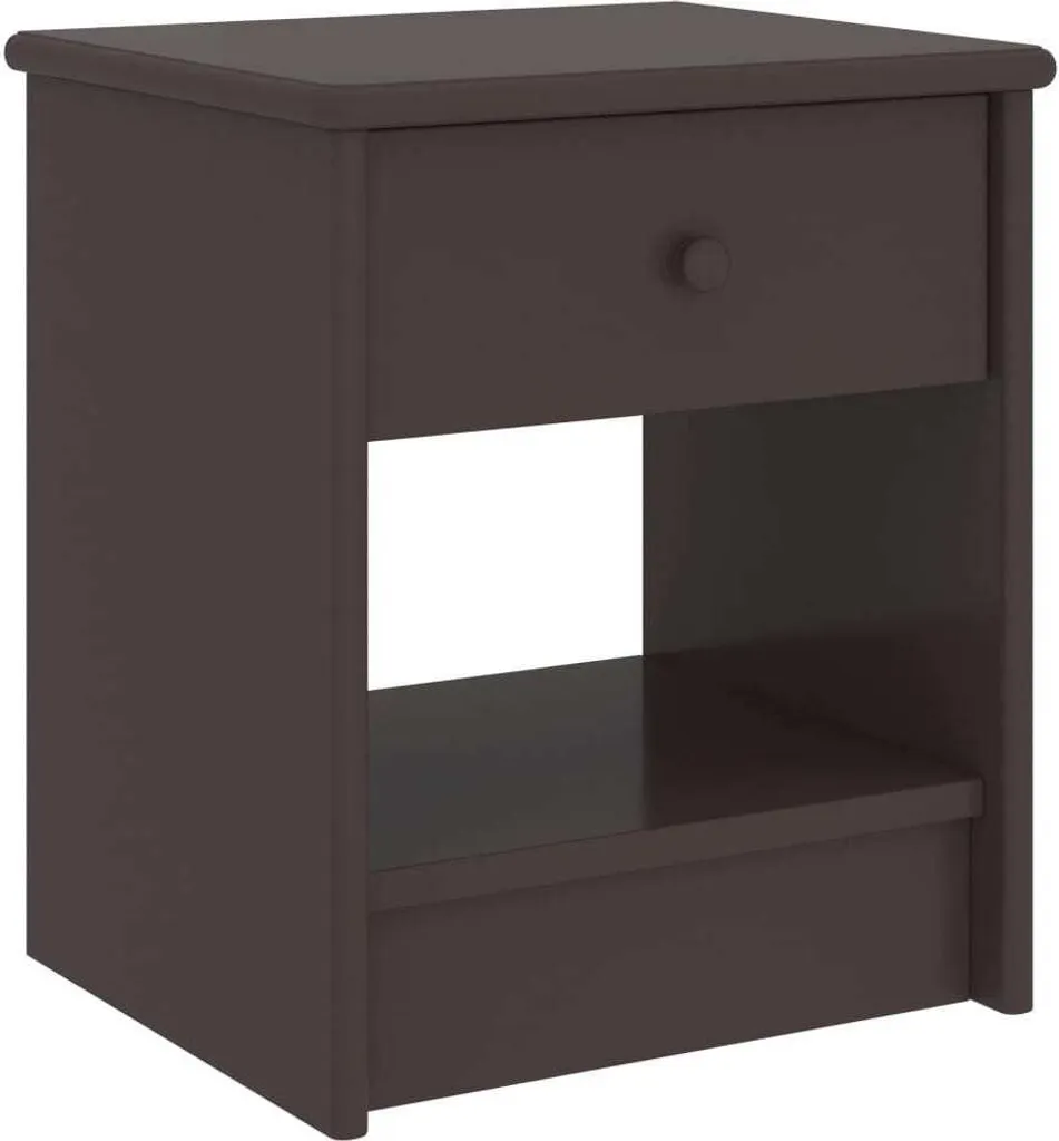 Table de nuit compacte marron foncé en pin massif pour petits espaces