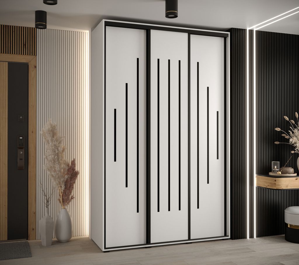 Kleiderschrank ASIRI 12 - 160/45 cm, weiß/schwarz