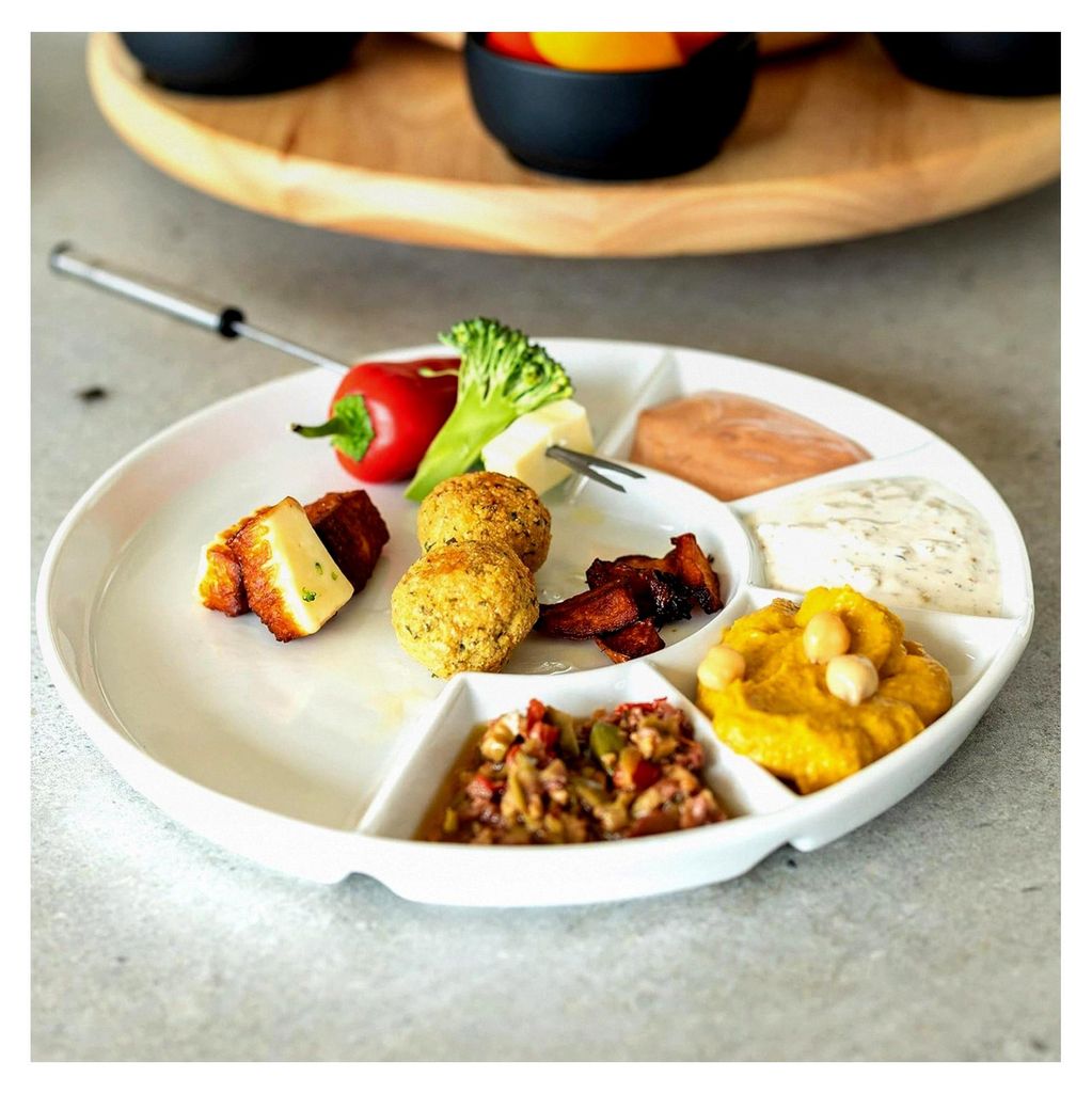 Fondueteller Set 4 Stück 24 cm, Porzellan, Weiß