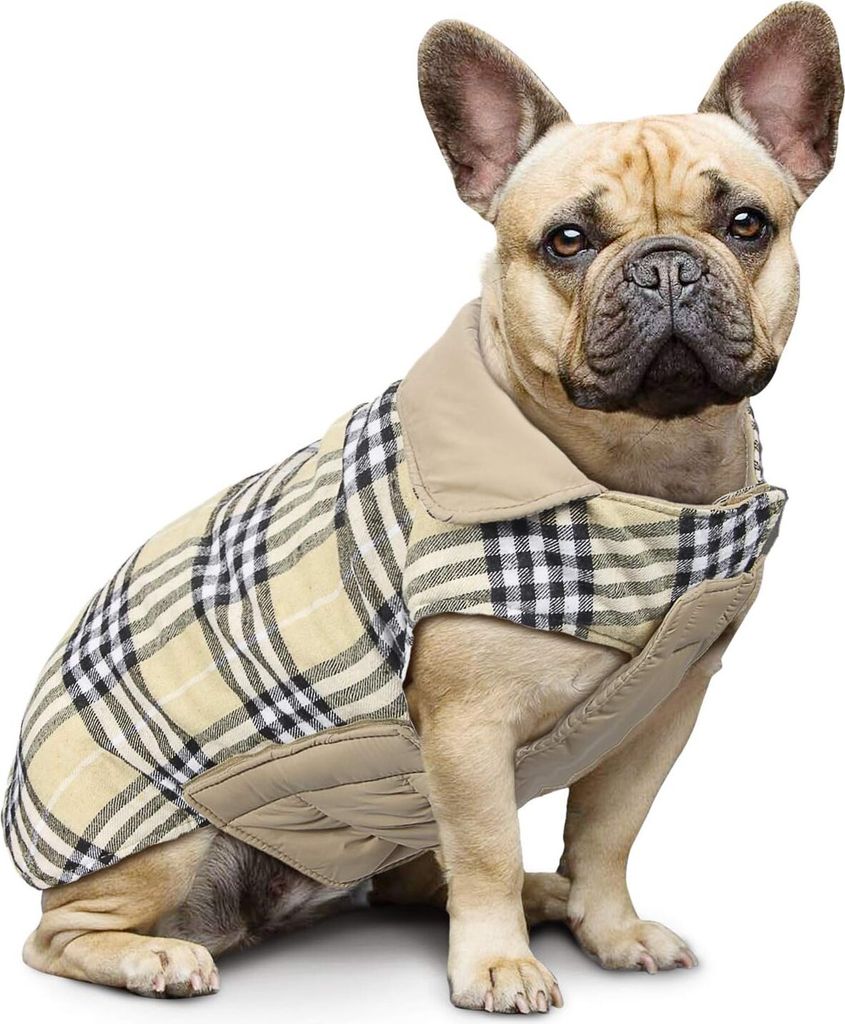 Wendbarer Hundemantel im Plaid-Stil, für Herbst und Winter, gemütliche Weste und gepolsterter Hundemantel für kleine und große mittelgroße Hun...