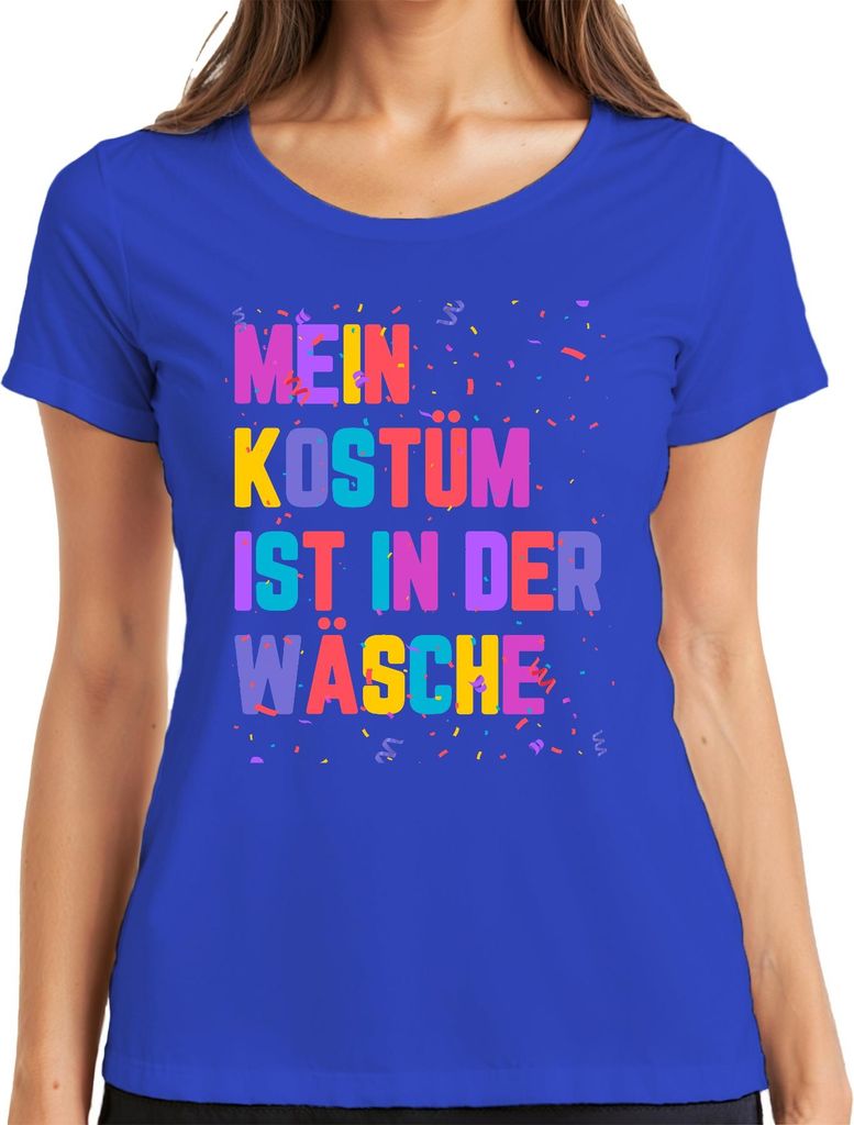 Karneval Fasching Kostüm in der Wäsche Lustig Geschenk Konfetti Damen T-Shirt, Blau, 3XL