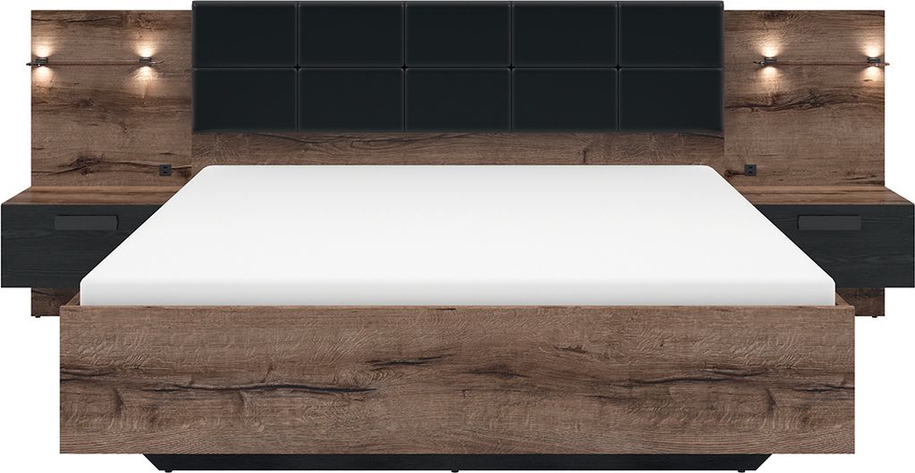 Bett 180x200 inkl. LED Nachttisch und USB-Anschluss Romane Bois