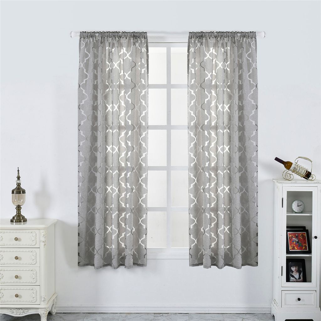 2 stück transparent gardinen kräuselband modern einfarbig marokko streifen  für wohnzimmer schlafzimmer hochzeit, größe: 100x250cm, farbe: grau