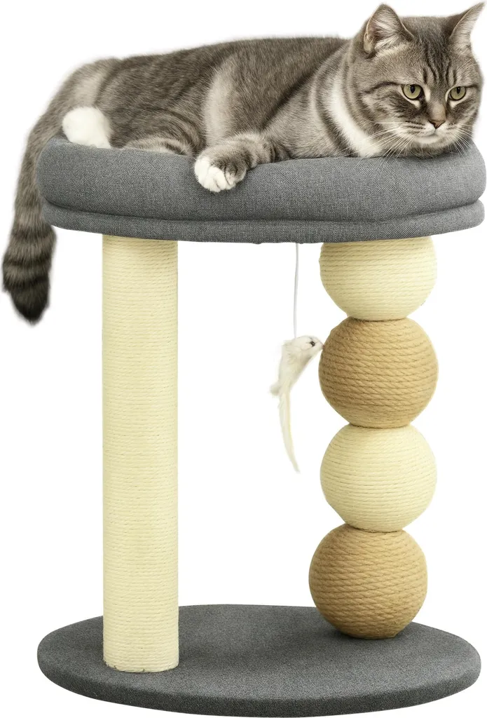 Arbre à chat pour petit appartement avec poteau griffoir gris clair