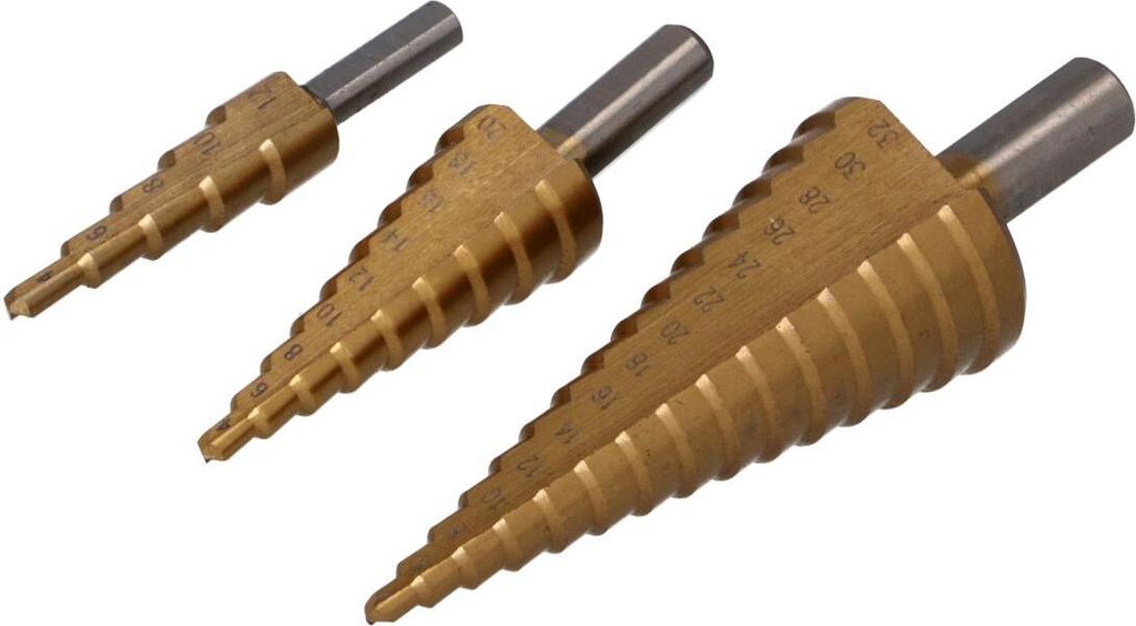HSS Stufenbohrer Set 3tlg Schälbohrer Kegelbohrer Kegelsenker 4-32mm