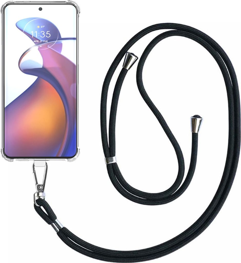 Handytasche passend für Motorola Edge 30 Fusion Transparent ShockProof mit abnehmbarem Universal Lanyard - Schutzhülle Silikon ShockProof mit Lan...