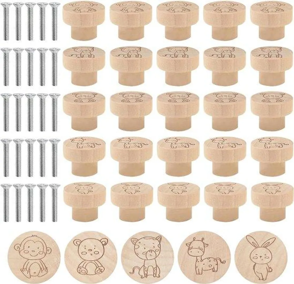 Boutons Ronds en Bois pour Cuisine et Salle de Bains - Lot de 25 x 3,5 cm