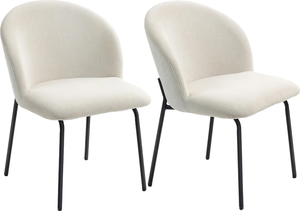 HOMCOM Lot de 2 Chaises de Salle à Manger en Velours Côtelé Crème