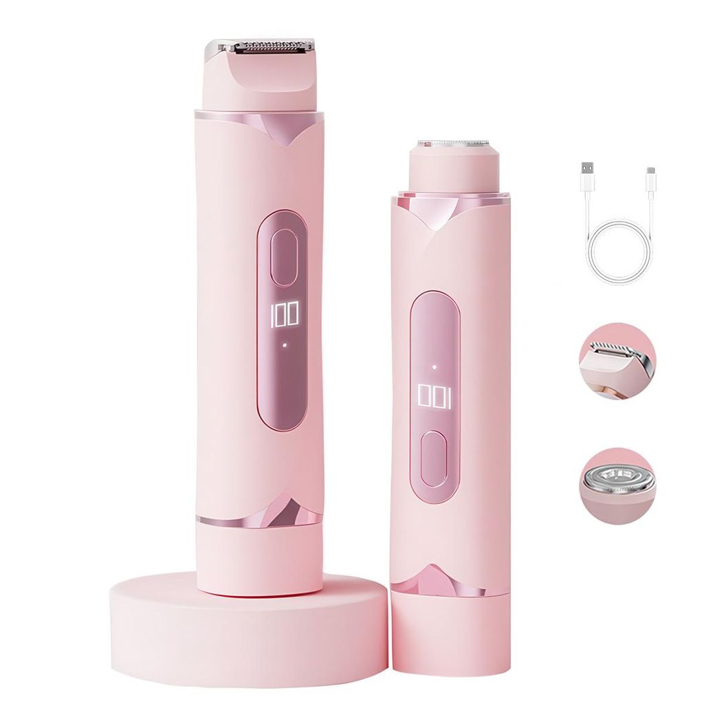 Elektrischer Haarentferner,Doppelkopf Lady Shaver, Rasierer, Nass & Trocken, Wiederaufladbar, Typ-C, Rosa Haarentfernungsgerät