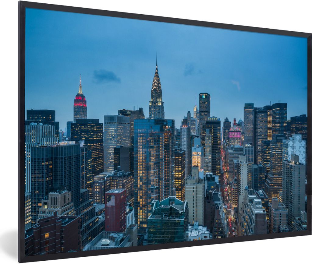 MuchoWow Gerahmtes Poster New York - Skyline - Empire State Building 30x20 cm - Poster mit Schwarzem Bilderrahmen Wandposter Rahmen Foto Bilder -...