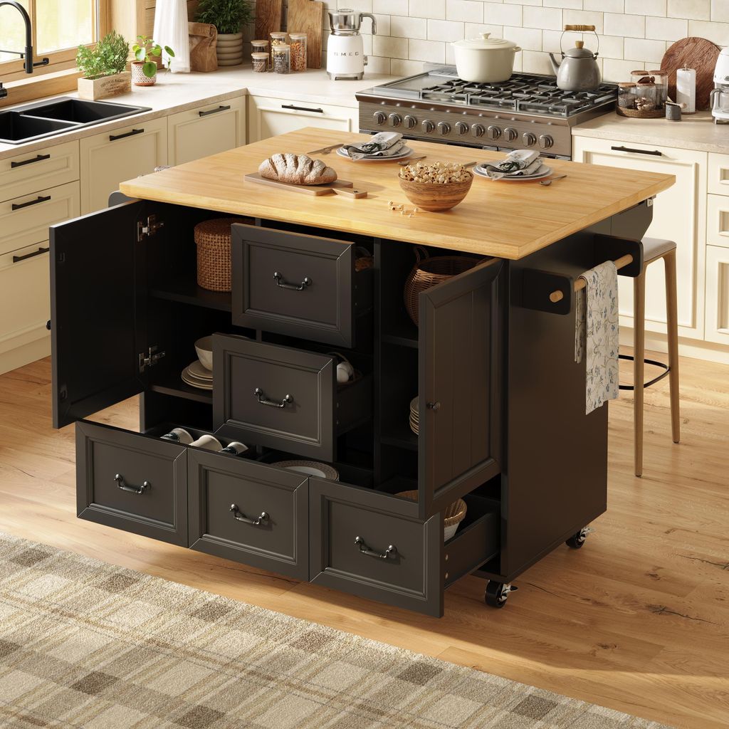 MODFU ausziehbarer Beistellschrank mit Handtuchhalter,Sideboard auf Rollen mit verstellbare Einlegeböden,mit Schubladen und Türgriffe,schwarz