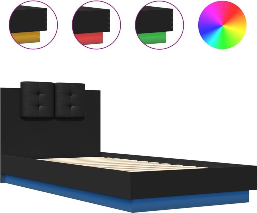 vidaXL Bettgestell mit Kopfteil und LED-Leuchten Schwarz Produktbild 