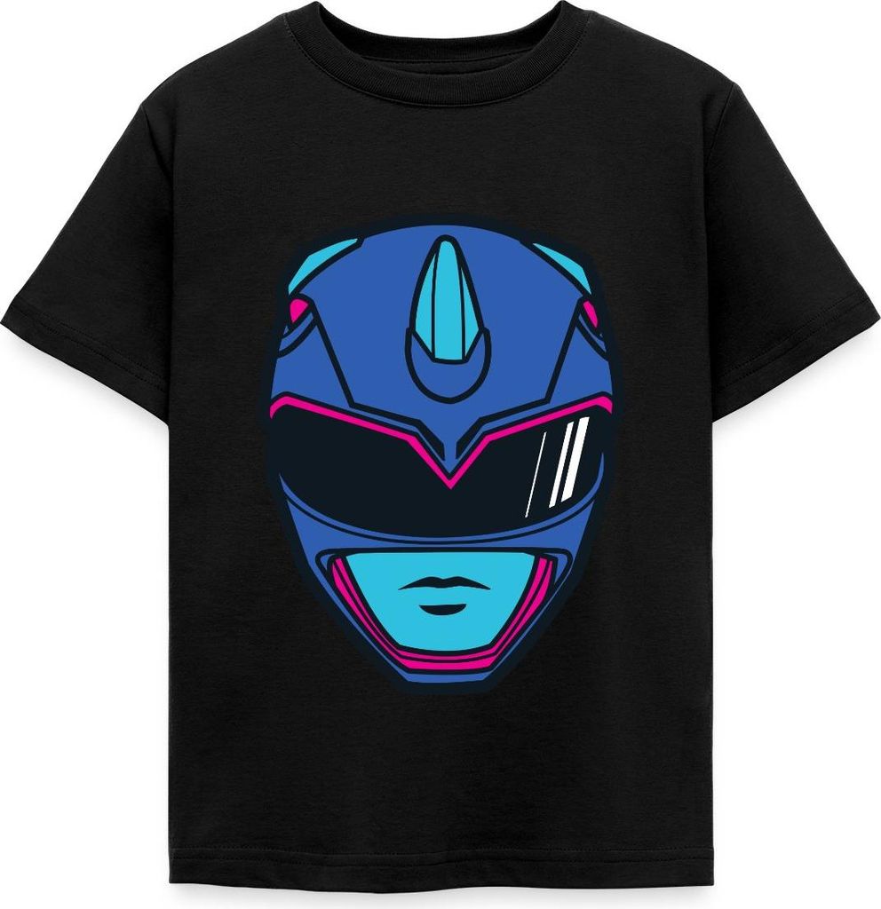 Spreadshirt Power Rangers Blauer Ranger Helm Kinder T-Shirt, 122/128 (7-8 Jahre), Schwarz