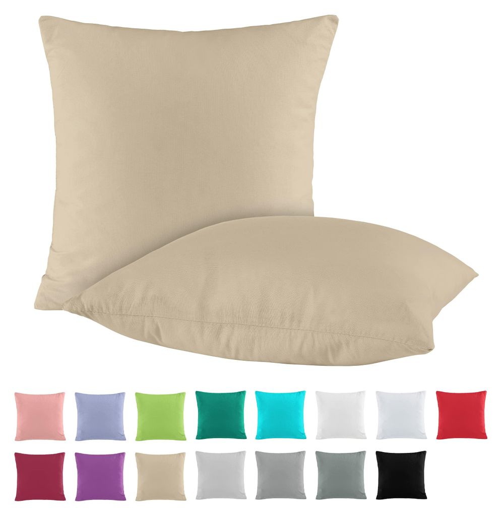 Set mit zwei Kissenbezügen aus Baumwollperkal, 40 x 40 cm | Kissenbezüge aus 100 % Baumwolle | Kissenbezüge in Cappuccino-Beige