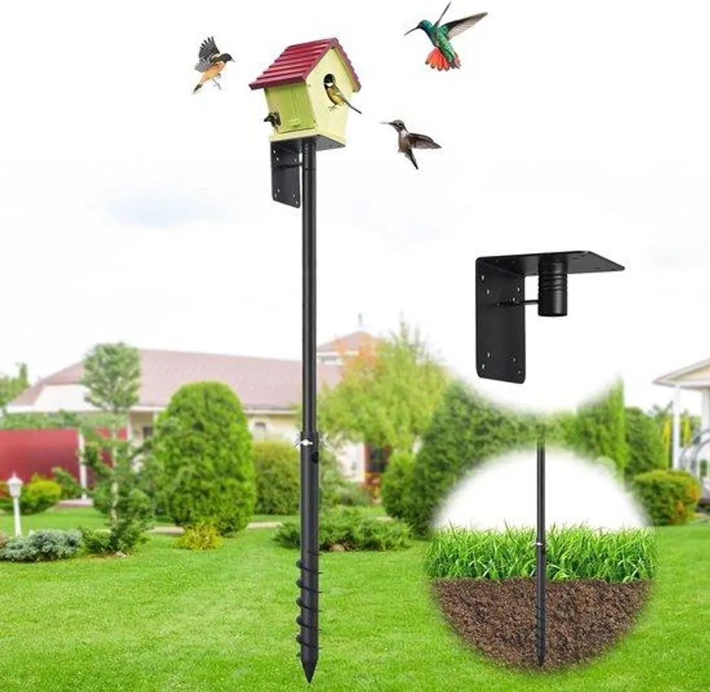 Support nichoir 180 cm réglable en acier robuste avec piquet de jardin