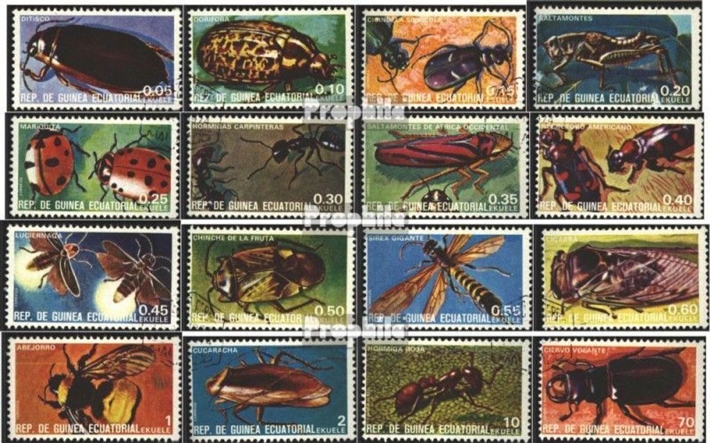 Briefmarken Äquatorialguinea 1978 Mi 1370-1385 (kompl.Ausg.) gestempelt Insekten