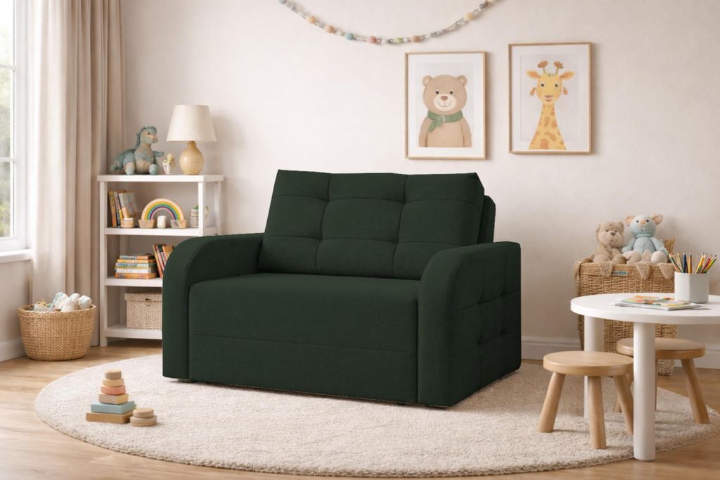 MOEBLO Kindersofa PORTO 120 – Schlafsessel Sofa Sessel Jugendsofa Schlafsofa 2-Sitzer Gästebett mit Schlaffunktion und Bettkasten - Dunkelgrün ...