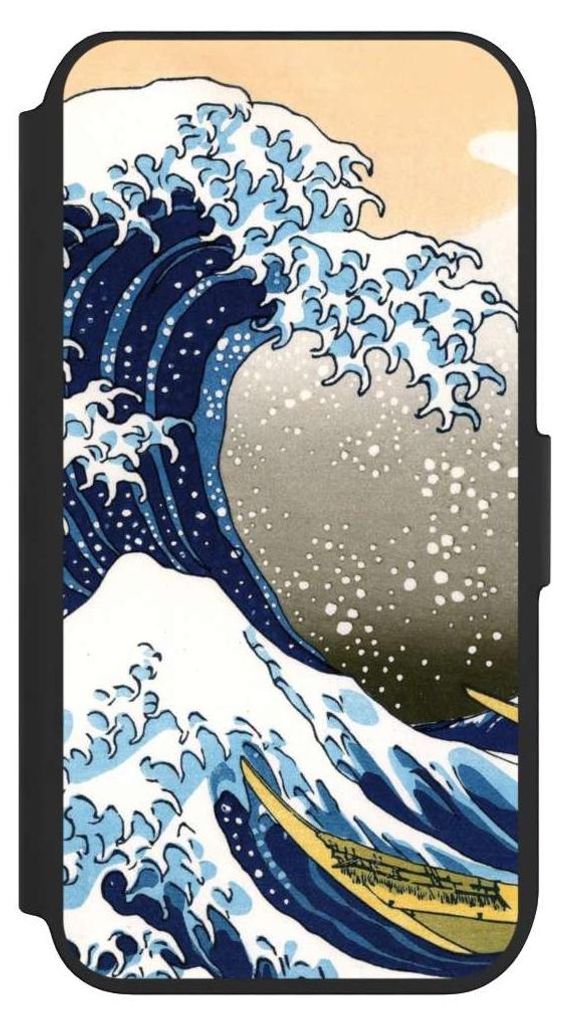 NIVOCASE Klapphülle für Apple iPhone 7 Handyhülle aus Kunst Leder NIVOflip schwarz Katsushika Hokusai Kunst Die große Welle vor Kanagawa