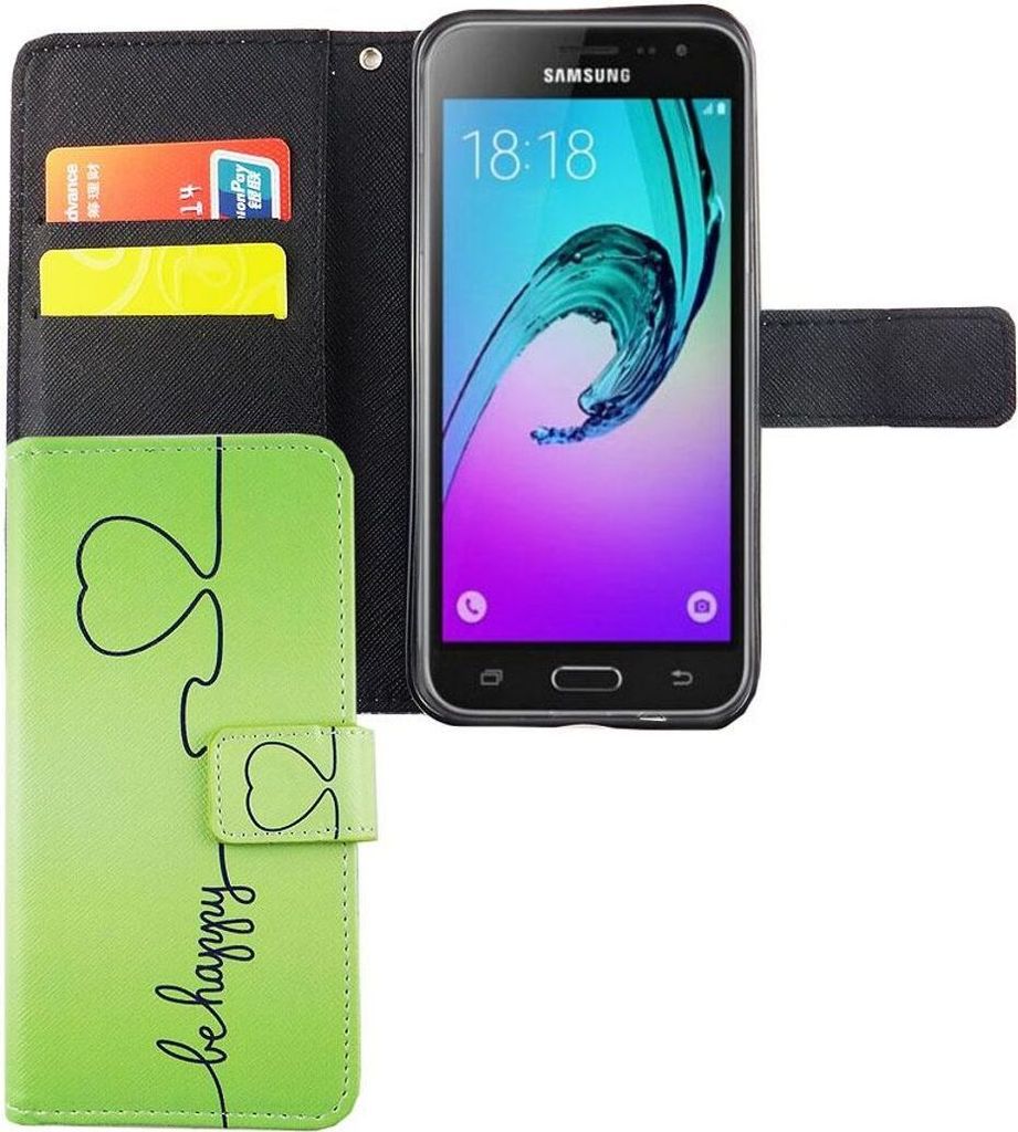 Handyhülle Tasche für Handy Samsung Galaxy J3 Emerge Be Happy Grün