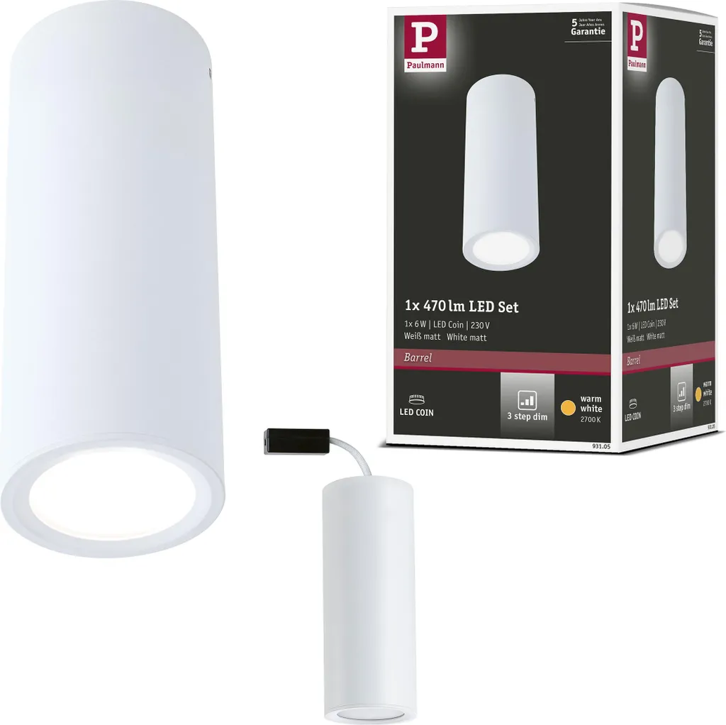 Plafoniera LED Paulmann Barrel Bianca/Nera | Luce Calda Accogliente