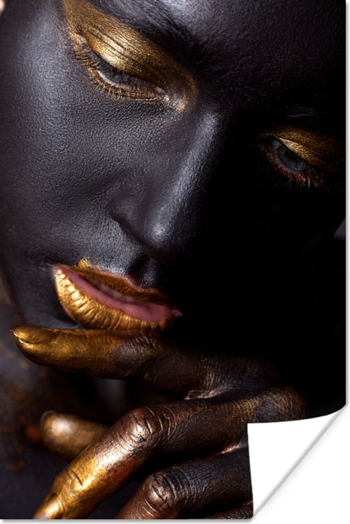 MuchoWow Poster Frau - Schwarz und Gold - Schwarz 120x180 cm - Kunstposter