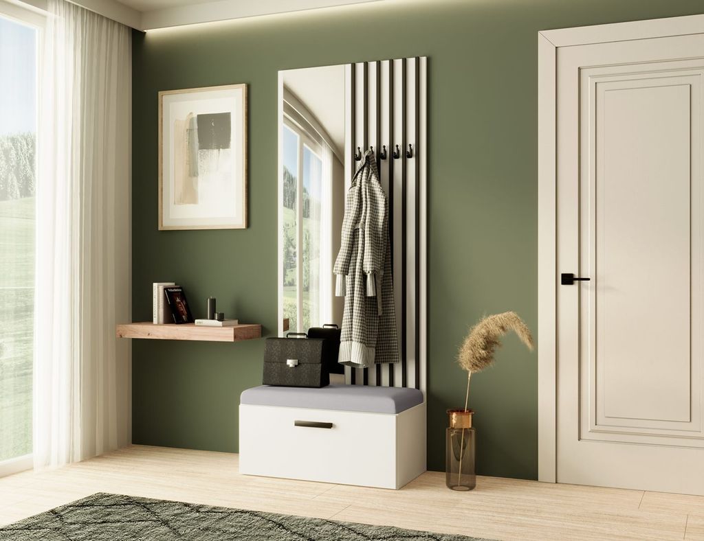 Garderobe MARGARET II, Farbe: Weiß + Schwarze Lamellen + Produktbild 