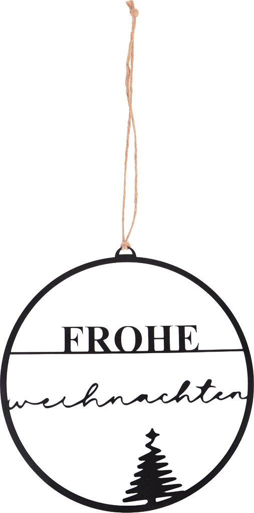 Aufhänger "Frohe Weihnachten" mit Tannenbäumen in schwarz