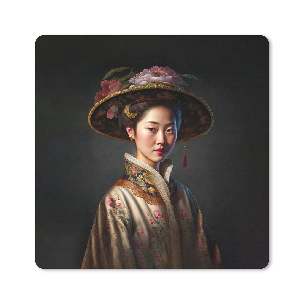 MuchoWow Mauspad Mousepad Frau - Porträt - Blumen - Hut - Asiatisch 30x30 cm - Mousepads - Maus Mat - Pad - Mausunterlage - Gaming