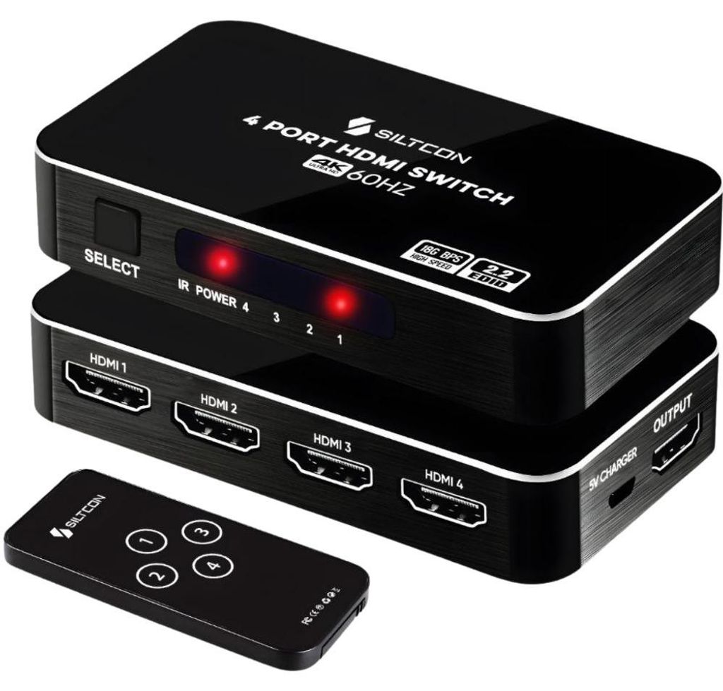 Siltcon® HDMI Switch 4-in-1 – 4K 60Hz, Dolby, Fernbedienung Produktbild 