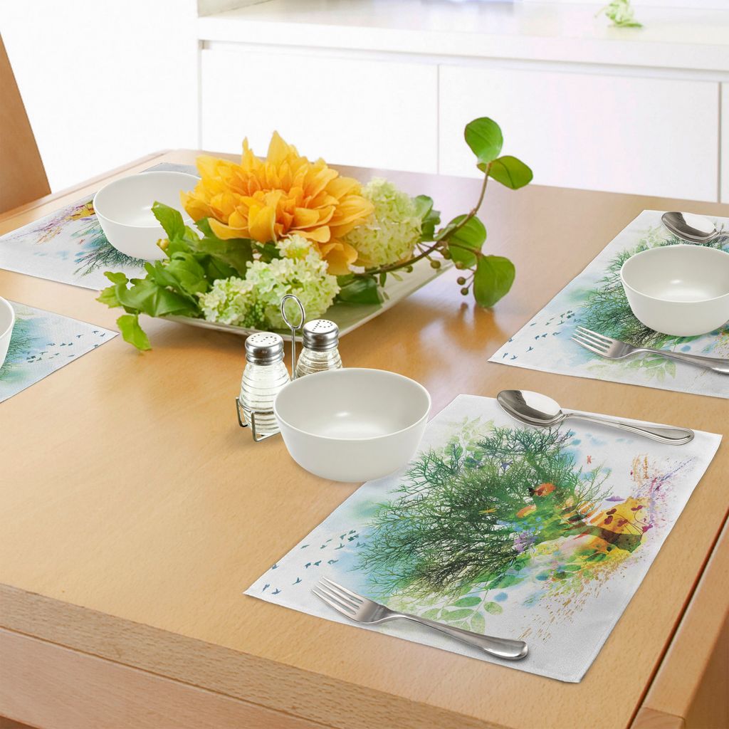 ABAKUHAUS Frühling Platzmatten, Multiple Exposure Technique von Spring Themed Schichten von fallenden Blättern und Naked Tree, Tiscjdeco aus Farb...