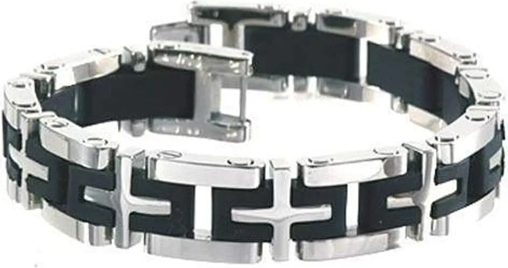 Bracciale SB6327 Acciaio Inox Massiccio e Caucciù Lucido 20.5cm