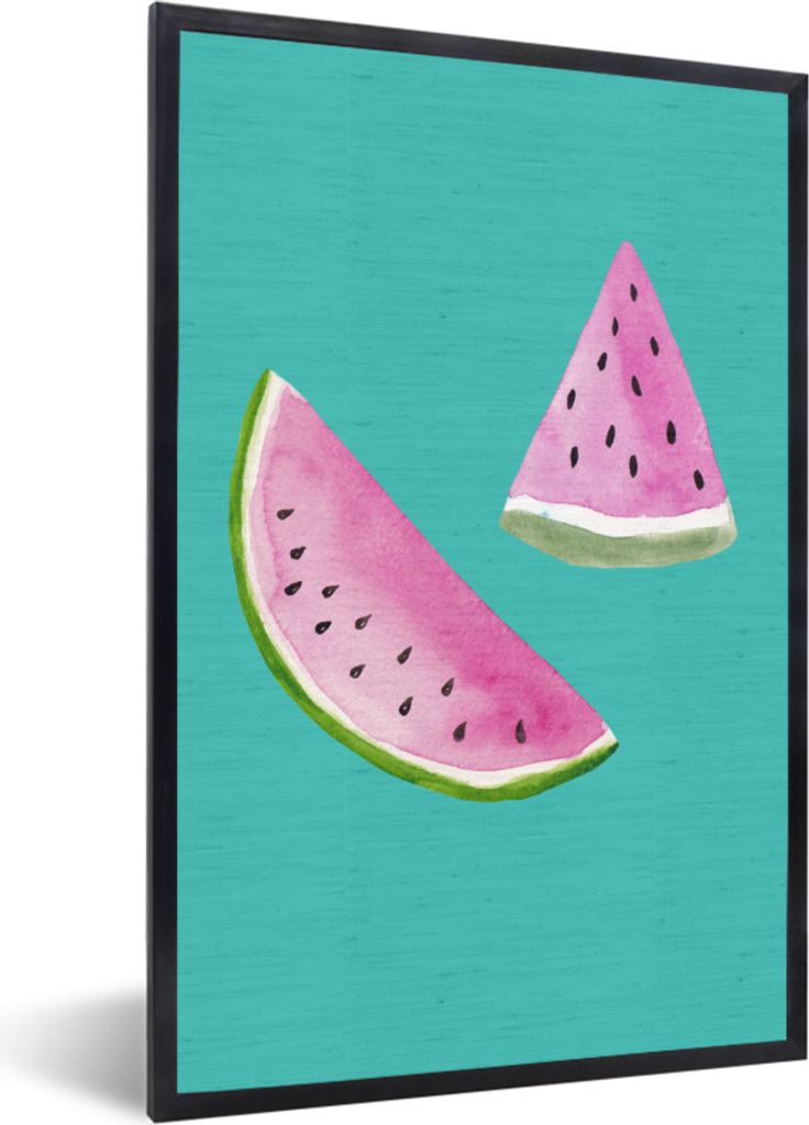 MuchoWow Gerahmtes Poster Wassermelone - Aquarell - Blau 40x60 cm - Poster mit Schwarzem Bilderrahmen Wandposter Rahmen Foto Bilder - Papierdruck...