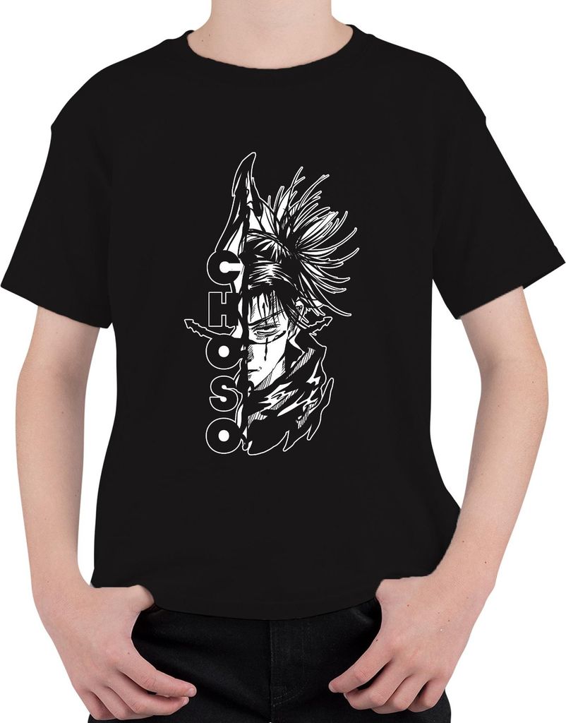 Jujutsu Kaisen Choso Anime Halbgesicht Manga blutig düster Uni Kinder T-Shirt, Schwarz, 152