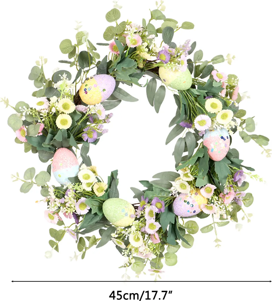 Couronne de Pâques Durable - Œufs Colorés et Plantes de Simulation