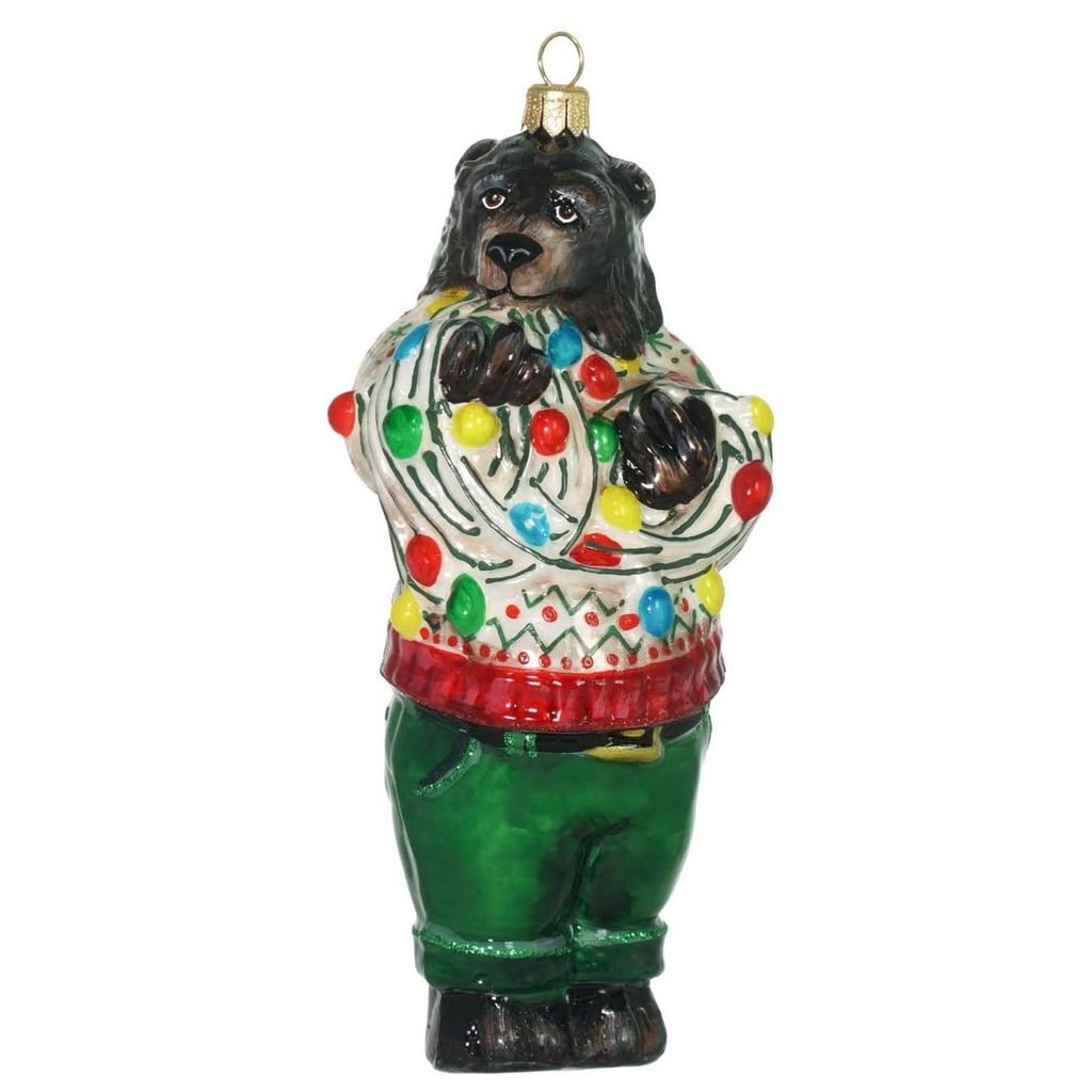 Glas Christbaumschmuck mundgeblasen handbemalt in Europa Bär mit Weihnachtsschmuck