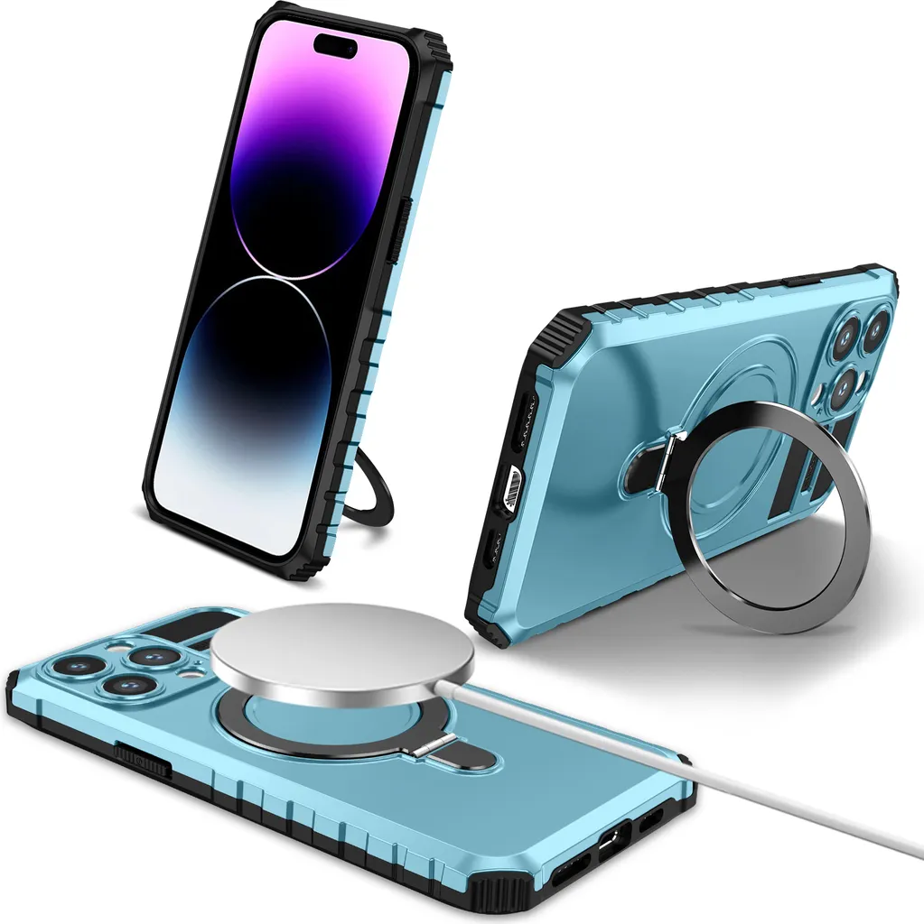 Custodia iPhone 14 Pro MagSafe Azzurro con Supporto Anello Magnetico
