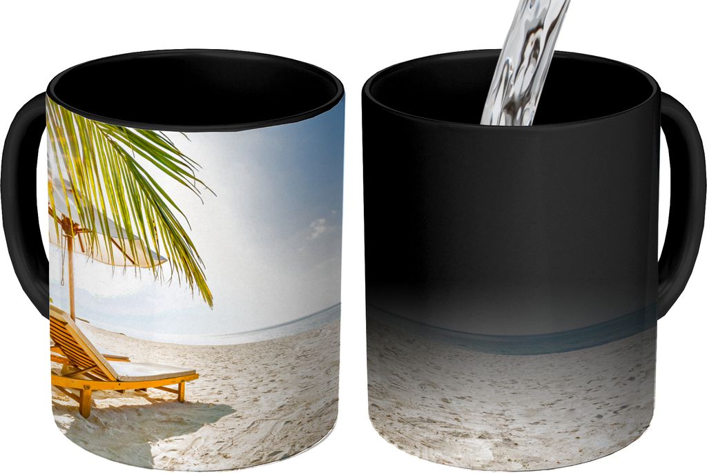 MuchoWow Zauber Tasse Zaubertasse Magic Strandkorb - Palme - Luft 350 ml Farbwechsel Becher Geschenk Geschenkidee - Magic-Tasse - Fototasse - Ker...