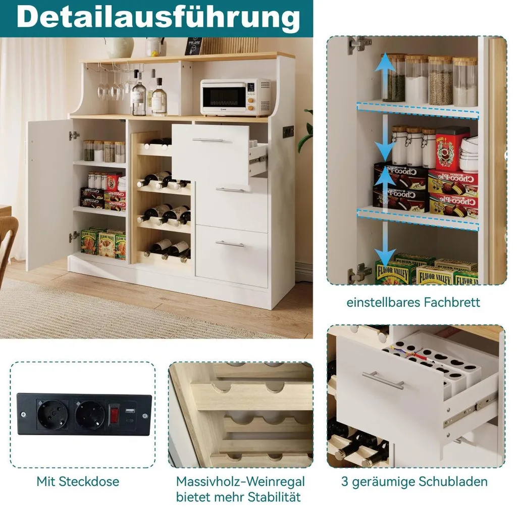 Buffet de Bar Gain de Place avec Rangements et Éclairage LED Intégré