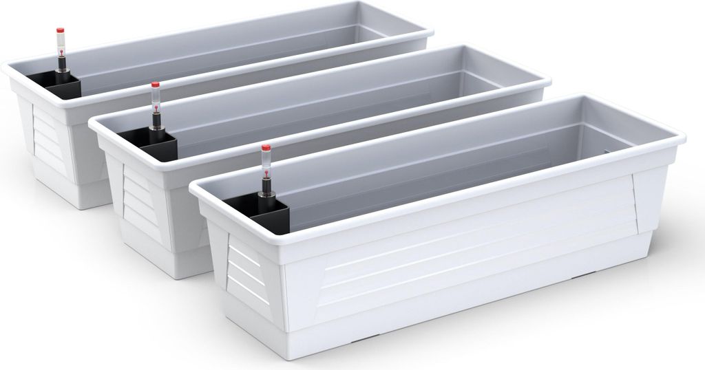 Blumenkasten Milano 3er Set - Weiss - Mit Hydroeinsatz und Wasserstandsanzeiger 60 cm