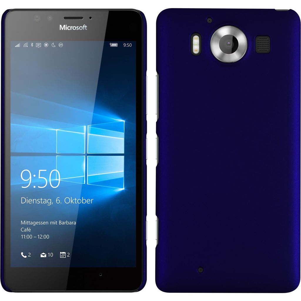 PhoneNatic Case kompatibel mit Microsoft Lumia 950 - Hülle blau gummiert Hard-case + 2 Schutzfolien